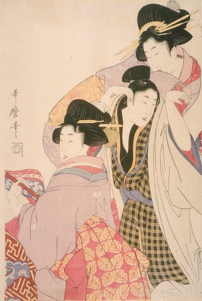 Dos geishas y un cliente borracho de Kitagawa Utamaro
